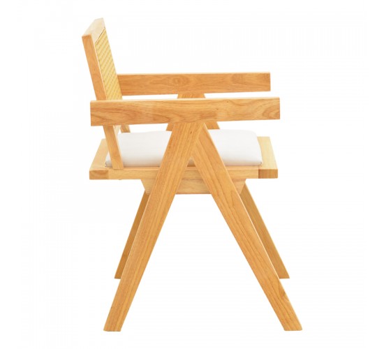 Πολυθρόνα Winslow rubberwood σε φυσική απόχρωση-ύφασμα λευκό 51x54x80εκ Υλικό: RUBBERWOOD - PE RATTAN - FABRIC 382-000009