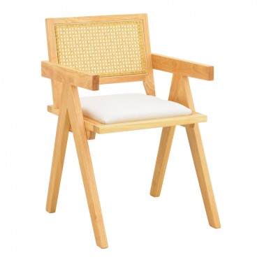 Πολυθρόνα Winslow rubberwood σε φυσική απόχρωση-ύφασμα λευκό 51x54x80εκ Υλικό: RUBBERWOOD - PE RATTAN - FABRIC 382-000009