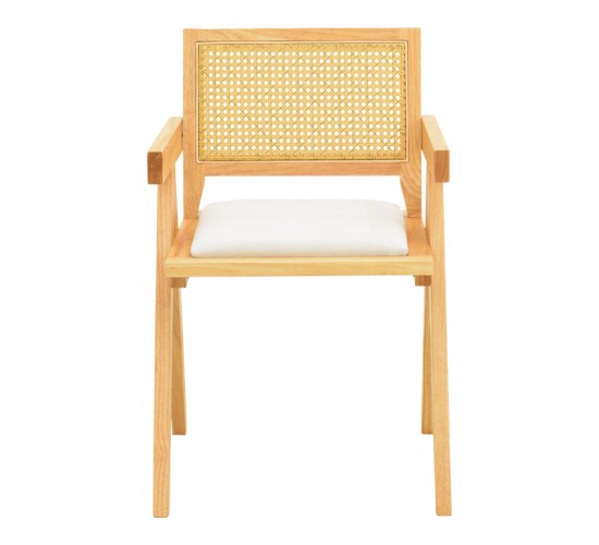 Πολυθρόνα Winslow rubberwood σε φυσική απόχρωση-ύφασμα λευκό 51x54x80εκ Υλικό: RUBBERWOOD - PE RATTAN - FABRIC 382-000009