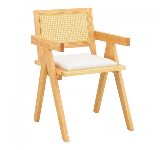 Πολυθρόνα Winslow rubberwood σε φυσική απόχρωση-ύφασμα λευκό 51x54x80εκ Υλικό: RUBBERWOOD - PE RATTAN - FABRIC 382-000009