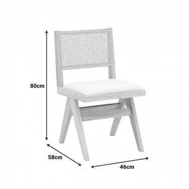 Καρέκλα Winslow rubberwood σε φυσική απόχρωση-ύφασμα λευκό 46x58x80εκ Υλικό: RUBBERWOOD -PE RATTAN - FABRIC 382-000011