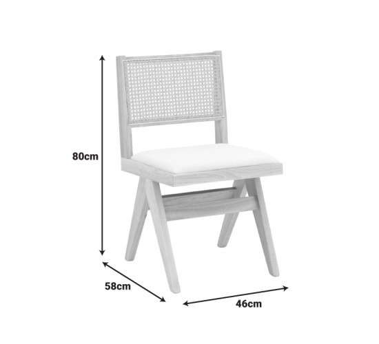 Καρέκλα Winslow rubberwood σε φυσική απόχρωση-ύφασμα λευκό 46x58x80εκ Υλικό: RUBBERWOOD -PE RATTAN - FABRIC 382-000011