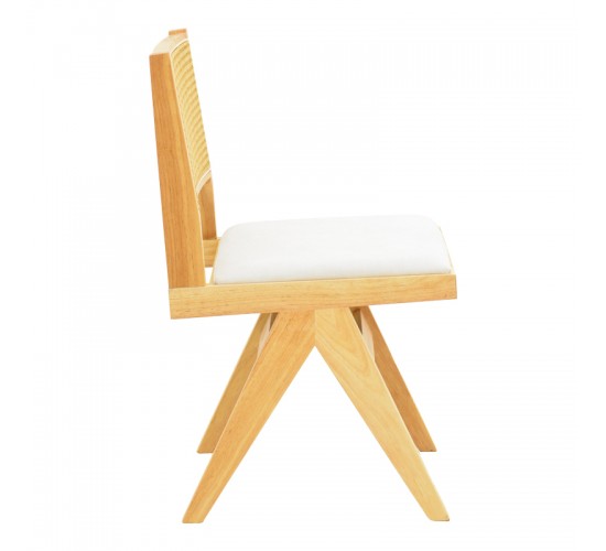 Καρέκλα Winslow rubberwood σε φυσική απόχρωση-ύφασμα λευκό 46x58x80εκ Υλικό: RUBBERWOOD -PE RATTAN - FABRIC 382-000011