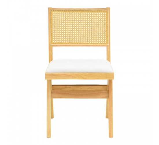 Καρέκλα Winslow rubberwood σε φυσική απόχρωση-ύφασμα λευκό 46x58x80εκ Υλικό: RUBBERWOOD -PE RATTAN - FABRIC 382-000011