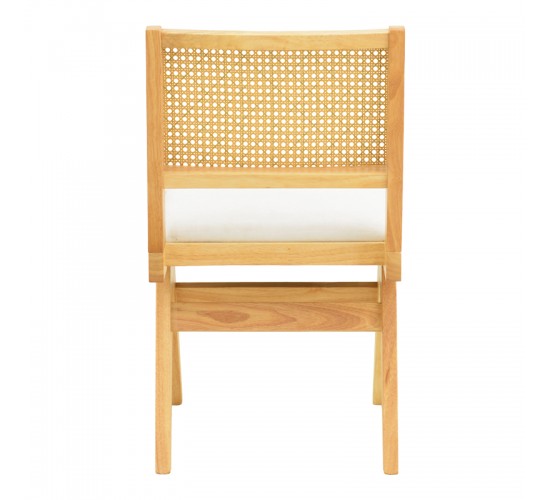 Καρέκλα Winslow rubberwood σε φυσική απόχρωση-ύφασμα λευκό 46x58x80εκ Υλικό: RUBBERWOOD -PE RATTAN - FABRIC 382-000011