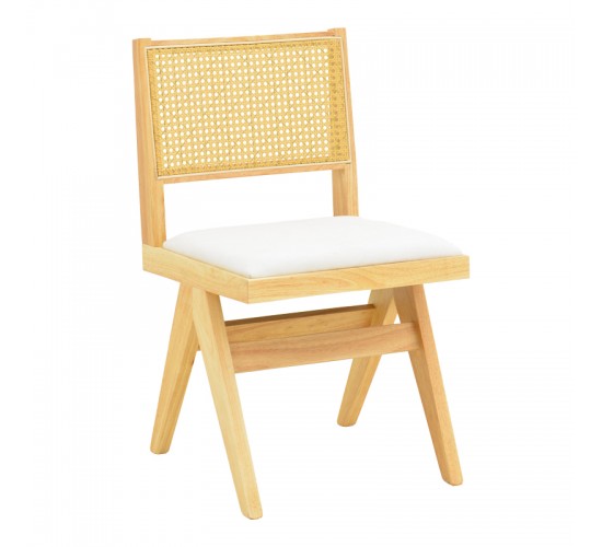 Καρέκλα Winslow rubberwood σε φυσική απόχρωση-ύφασμα λευκό 46x58x80εκ Υλικό: RUBBERWOOD -PE RATTAN - FABRIC 382-000011