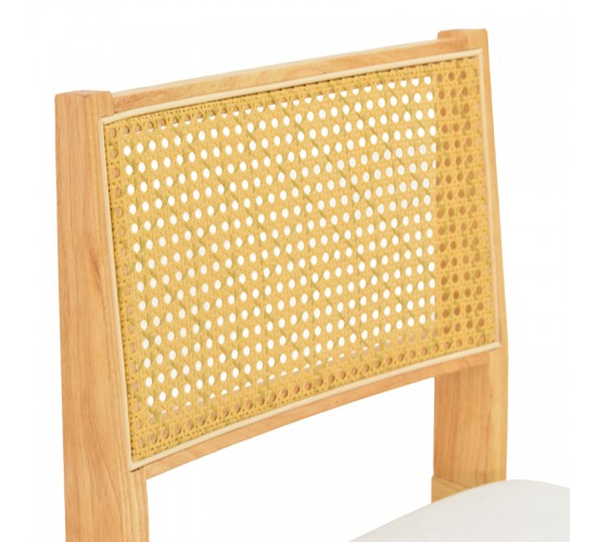 Καρέκλα Winslow rubberwood σε φυσική απόχρωση-ύφασμα λευκό 46x58x80εκ Υλικό: RUBBERWOOD -PE RATTAN - FABRIC 382-000011