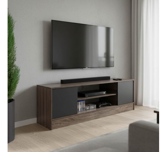Έπιπλο τηλεόρασης Sasa σε oak-ανθρακί απόχρωση 120x35x41.5εκ Υλικό: 12mm   Particle Board 383-000031