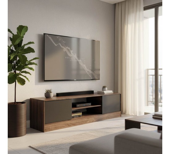 Έπιπλο τηλεόρασης Sasa I σε oak-ανθρακί απόχρωση 150x35x41.5εκ Υλικό: 12mm   Particle Board 383-000033