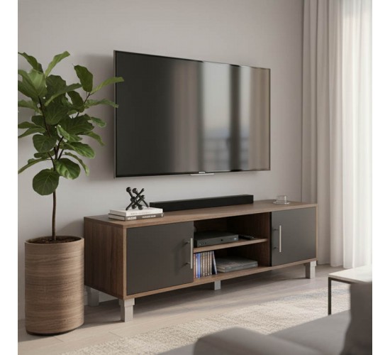 Έπιπλο τηλεόρασης Serank σε oak-ανθρακί απόχρωση 120x40x40εκ Υλικό: 15mm   Particle Board 383-000037
