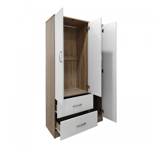 Ντουλάπα τρίφυλλη με 2 συρτάρια Lego σε sonoma-λευκή απόχρωση 90x42x180εκ Υλικό: 15mm Particle Board 383-000042