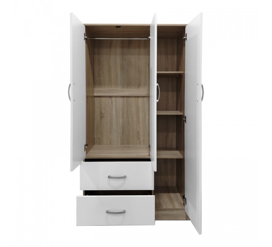 Ντουλάπα τρίφυλλη με 2 συρτάρια Lego σε sonoma-λευκή απόχρωση 90x42x180εκ Υλικό: 15mm Particle Board 383-000042