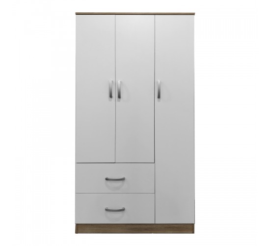 Ντουλάπα τρίφυλλη με 2 συρτάρια Lego σε sonoma-λευκή απόχρωση 90x42x180εκ Υλικό: 15mm Particle Board 383-000042