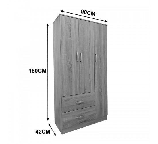 Ντουλάπα τρίφυλλη με 2 συρτάρια Lego σε sonoma-λευκή απόχρωση 90x42x180εκ Υλικό: 15mm Particle Board 383-000042