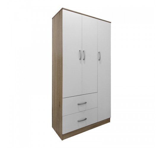 Ντουλάπα τρίφυλλη με 2 συρτάρια Lego σε sonoma-λευκή απόχρωση 90x42x180εκ Υλικό: 15mm Particle Board 383-000042