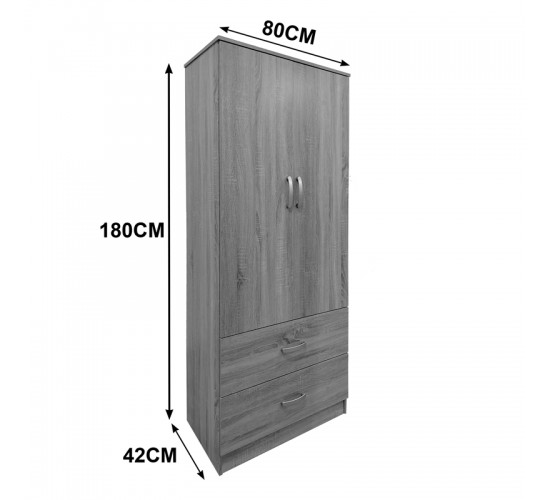 Ντουλάπα δίφυλλη με 2 συρτάρια Lego σε wenge απόχρωση 80x42x180εκ Υλικό: 15mm Particle Board 383-000044