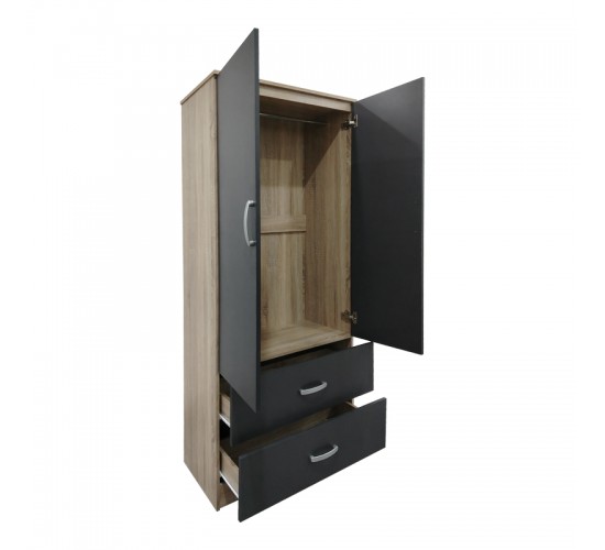 Ντουλάπα δίφυλλη με 2 συρτάρια Lego σε sonoma-ανθρακί απόχρωση 80x42x180εκ Υλικό: 15mm Particle Board 383-000046