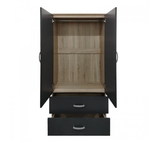 Ντουλάπα δίφυλλη με 2 συρτάρια Lego σε sonoma-ανθρακί απόχρωση 80x42x180εκ Υλικό: 15mm Particle Board 383-000046