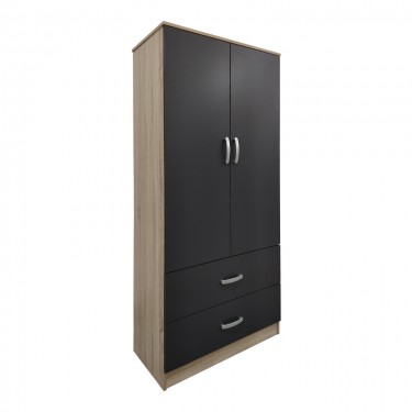 Ντουλάπα δίφυλλη με 2 συρτάρια Athos σε sonoma-ανθρακί απόχρωση 80x42x180εκ Υλικό: 15mm Particle Board 383-000046