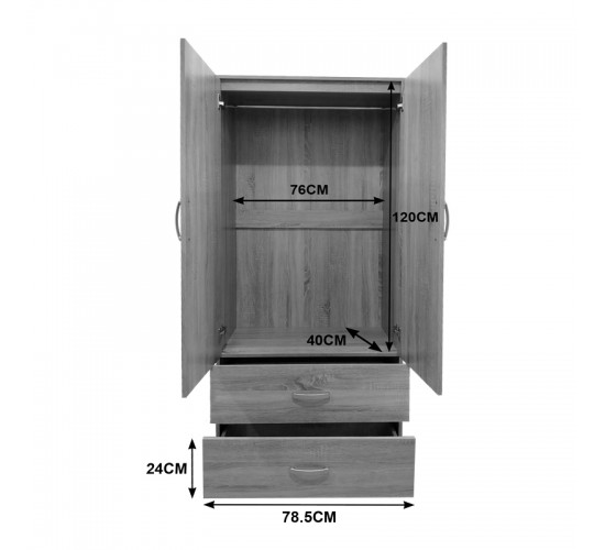 Ντουλάπα δίφυλλη με 2 συρτάρια Lego σε sonoma-ανθρακί απόχρωση 80x42x180εκ Υλικό: 15mm Particle Board 383-000046