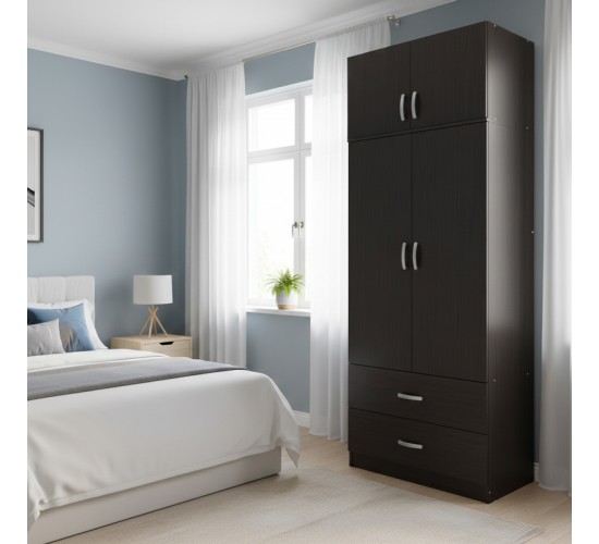 Ντουλάπα δίφυλλη με 2 συρτάρια και πατάρι Lego σε wenge απόχρωση 80x42x240εκ Υλικό: 15mm Particle Board 383-000079