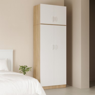 Ντουλάπα δίφυλλη και πατάρι Athos σε sonoma-λευκή απόχρωση 80x42x240εκ Υλικό: 15mm Particle Board 383-000087