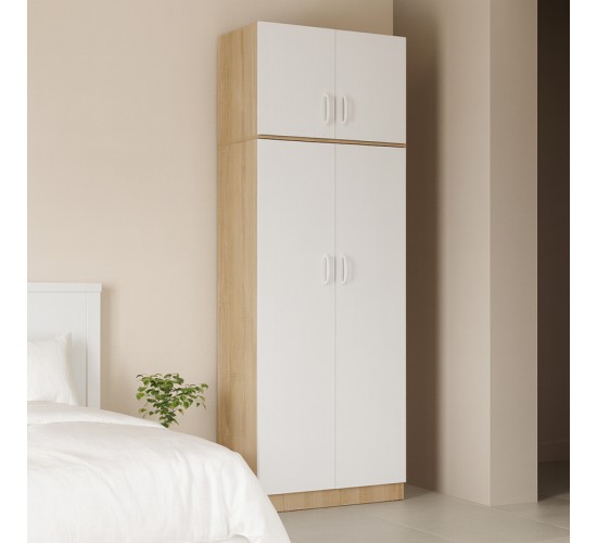 Ντουλάπα δίφυλλη και πατάρι Lego σε sonoma-λευκή απόχρωση 80x42x240εκ Υλικό: 15mm Particle Board 383-000087