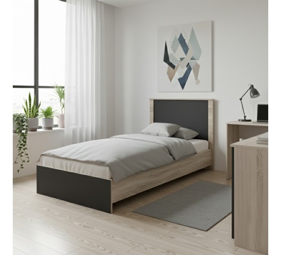 Κρεβάτι Athos σε sonoma-ανθρακί απόχρωση 90x190εκ Υλικό: 15mm Particle Board 383-000090