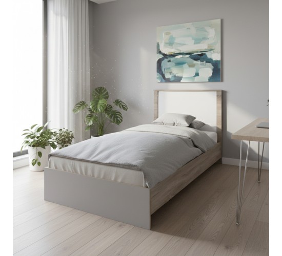 Κρεβάτι Athos σε sonoma-λευκό απόχρωση 90x190εκ Υλικό: 15mm Particle Board 383-000091