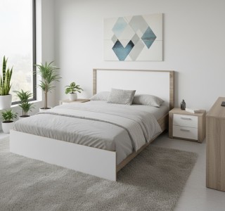 Κρεβάτι Athos σε sonoma-λευκή απόχρωση 140x200εκ Υλικό: 15mm Particle Board 383-000096