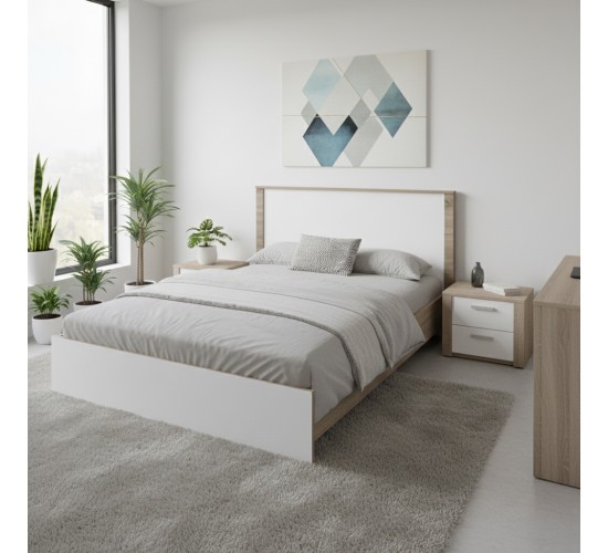 Κρεβάτι Athos σε sonoma-λευκή απόχρωση 140x200εκ Υλικό: 15mm Particle Board 383-000096