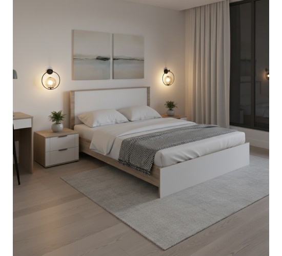 Κρεβάτι Athos σε sonoma-λευκό απόχρωση 160x200εκ Υλικό: 15mm Particle Board 383-000101