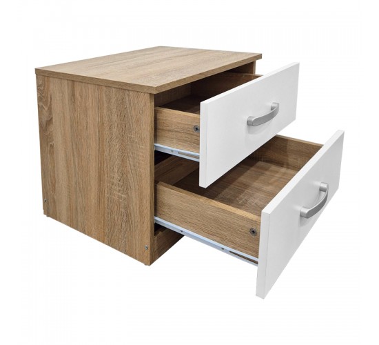 Κομοδίνο Athos σε sonoma-λευκή απόχρωση 48x40x41.5εκ Υλικό: 15mm Particle Board 383-000106