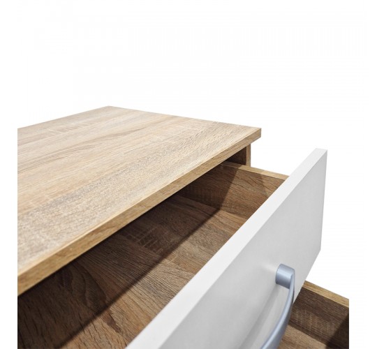 Κομοδίνο Athos σε sonoma-λευκή απόχρωση 48x40x41.5εκ Υλικό: 15mm Particle Board 383-000106