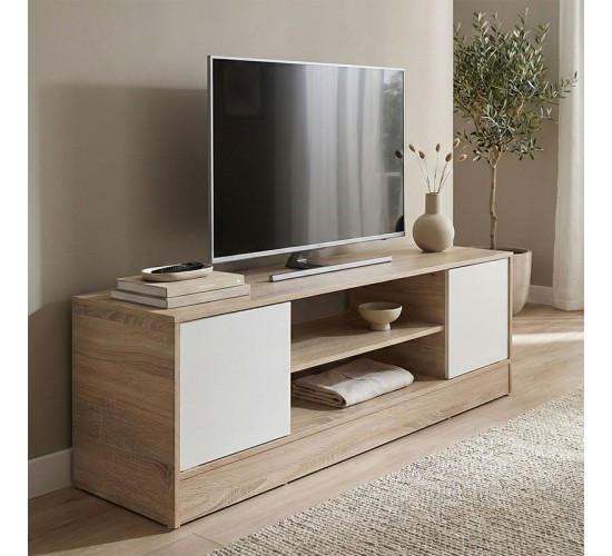 Έπιπλο τηλεόρασης Sasa sonoma-λευκό 120x35x41.5εκ Υλικό: 12mm Particle Board 383-000117