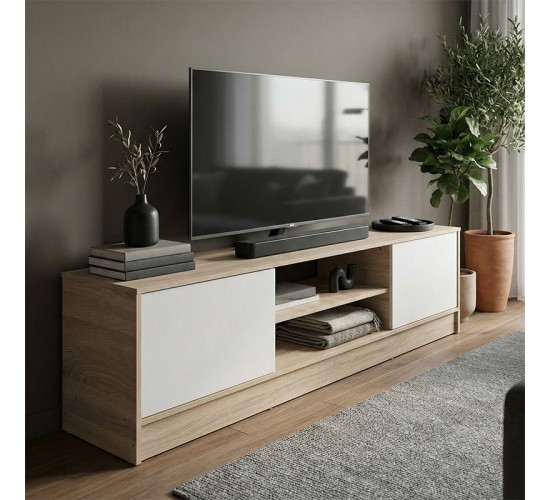 Έπιπλο τηλεόρασης Sasa sonoma-λευκό 150x35x41.5εκ Υλικό: 12mm Particle Board 383-000120