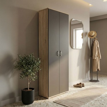 Παπουτσοθήκη-Ντουλάπα Racka sonoma-ανθρακί 58x34x186εκ Υλικό: 15mm Particle Board 383-000121