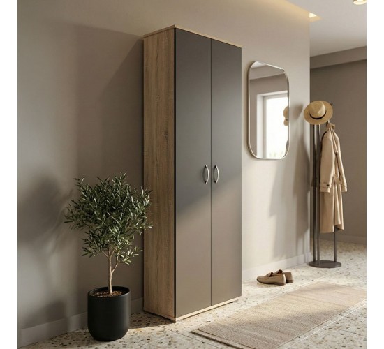 Παπουτσοθήκη-Ντουλάπα Racka sonoma-ανθρακί 58x34x186εκ Υλικό: 15mm Particle Board 383-000121