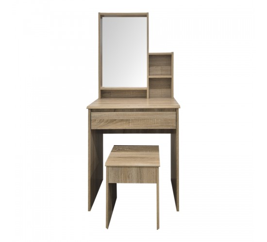 Τουαλέτα κρεβατοκάμαρας Larnia με καθρέπτη και σκαμπό sonoma 65x40x142εκ Υλικό: 15mm Particle Board 383-000138