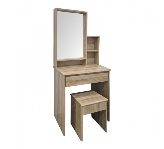 Τουαλέτα κρεβατοκάμαρας Larnia με καθρέπτη και σκαμπό sonoma 65x40x142εκ Υλικό: 15mm Particle Board 383-000138