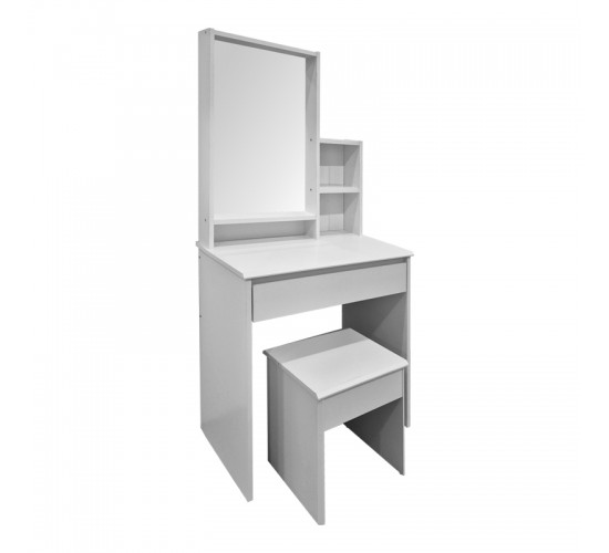 Τουαλέτα κρεβατοκάμαρας Larnia με καθρέπτη και σκαμπό λευκό 65x40x142εκ Υλικό: 15mm Particle Board 383-000139