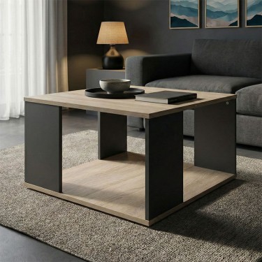 Τραπέζι σαλονιού Zelegan sonoma-ανθρακί 60x60x39εκ Υλικό: 15mm Particle Board 383-000141