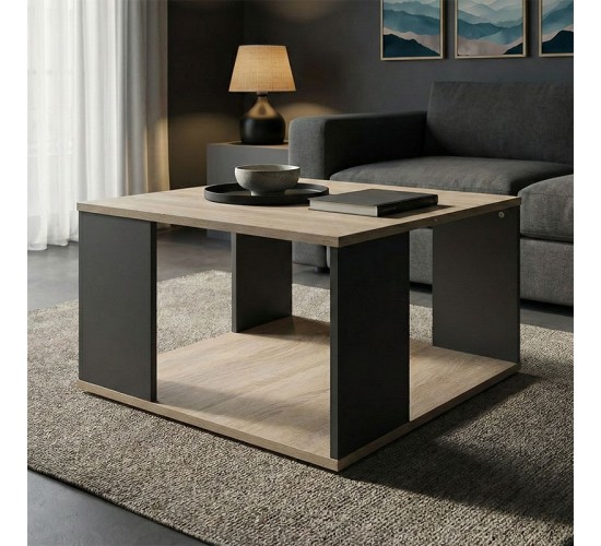 Τραπέζι σαλονιού Zelegan sonoma-ανθρακί 60x60x39εκ Υλικό: 15mm Particle Board 383-000141