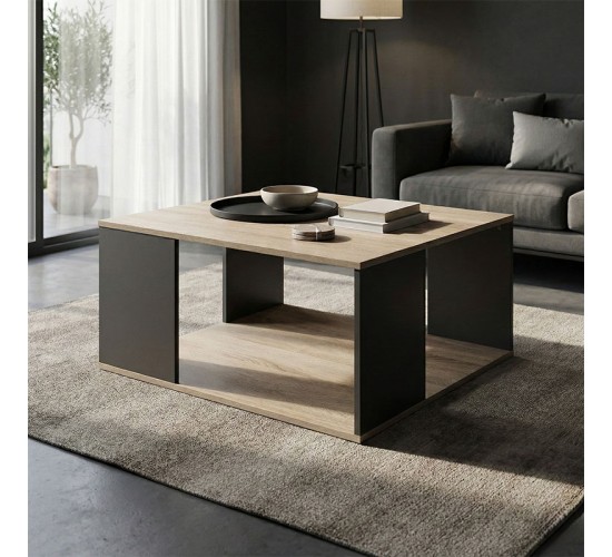 Τραπέζι σαλονιού Zelegan sonoma-ανθρακί 90x90x44.5εκ Υλικό: 15mm Particle Board 383-000142