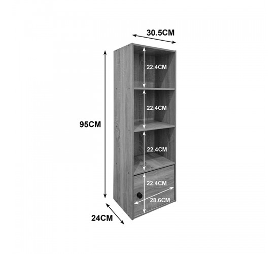 Βιβλιοθήκη-στήλη Lenobia με ντουλάπι sonoma 30.5x24x95εκ Υλικό: 9mm  Particle Board 383-000143