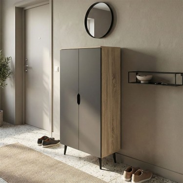 Παπουτσοθήκη-ντουλάπα Oufelia sonoma-ανθρακί 60x32.5x134.5εκ Υλικό: 12mm  Particle Board 383-000151