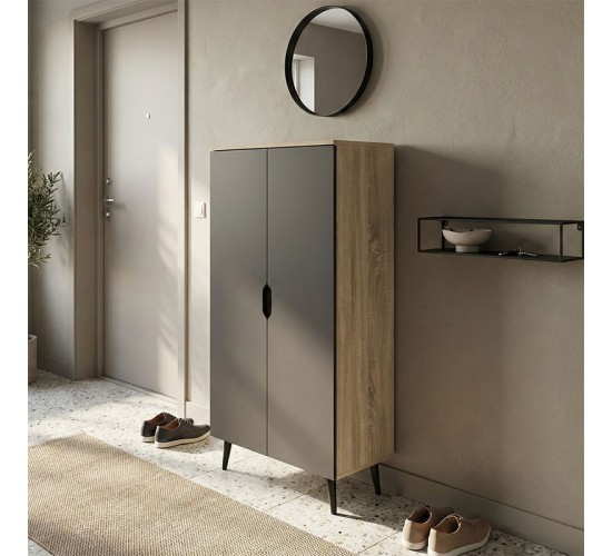 Παπουτσοθήκη-ντουλάπα Oufelia sonoma-ανθρακί 60x32.5x134.5εκ Υλικό: 12mm  Particle Board 383-000151