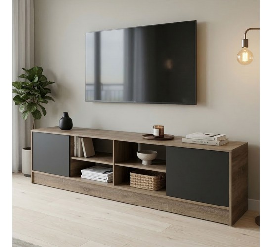 Έπιπλο τηλεόρασης Tivia sonoma-ανθρακί 180x35x41.5εκ Υλικό: 12mm Particle Board 383-000153