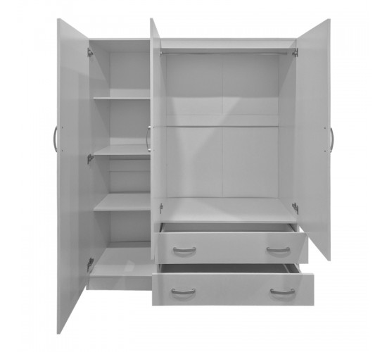 Ντουλάπα τρίφυλλη με 2 συρτάρια Alvia λευκή 150x51x180εκ Υλικό: 15mm Particle Board 383-000161