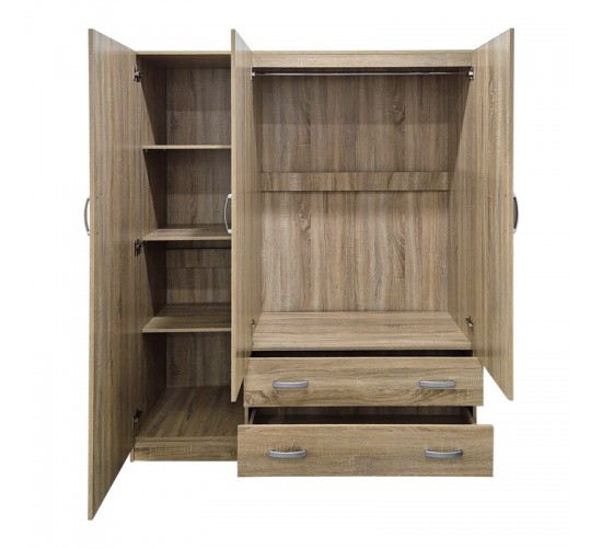 Ντουλάπα τρίφυλλη με 2 συρτάρια Alvia sonoma 150x51x180εκ Υλικό: 15mm Particle Board 383-000162